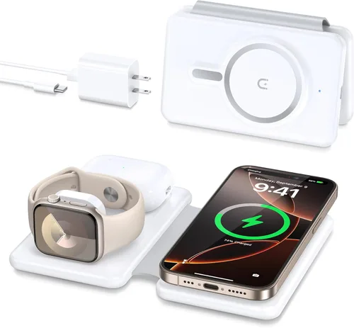 Miniatura 9 de Cargador inalámbrico iPhone - Estación de carga 3 en 1 para dispositivos Apple para iPhone 17 16 15 14 13 12 Pro Max Plus - Almohadilla de carga