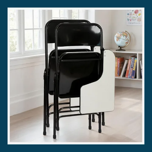 Miniatura 11 de OEF Furnishings OEF5200 Series Sillas plegables resistentes con brazo para tableta, marco de acero, superficie de escritura, soportes dobles