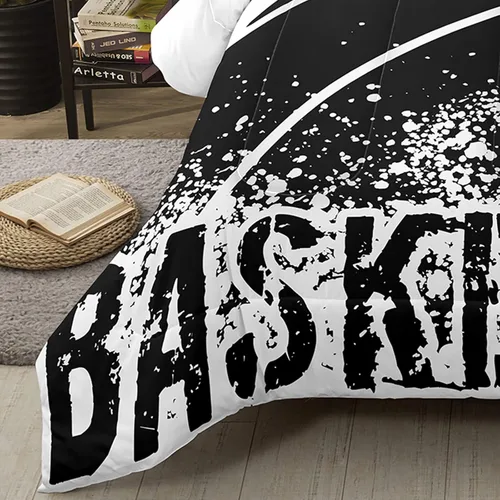 Miniatura 5 de Bodhi Juego de edredón en blanco y negro, juego de ropa de cama de baloncesto deportivo tamaño Queen para niños, juego de edredón de baloncesto