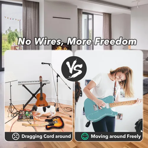Miniatura 7 de Sistema de guitarra inalámbrico A8 UHF, 2 modos, batería recargable de litio, rango de 100 pies, Plug & Play para guitarra, bajo, violín, teclado