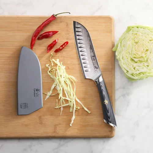 Miniatura 5 de Cangshan Cuchillo Santoku de la serie NAKA de 6 pulgadas con funda, acero de Damasco forjado X-7, 503107