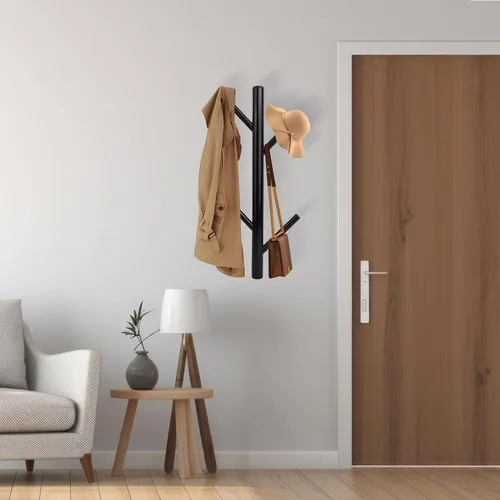 Miniatura 6 de Paquete de 2 percheros verticales de metal montado en la pared, moderno perchero y sombrero, perchero de árbol de 15.9 pulgadas para sombreros