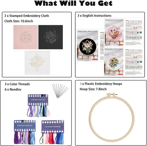 Miniatura 7 de GLTAYLMY Kit de bordado con patrón de mariposa para adultos principiantes, kits de punto de cruz con 1 aro de bordado de plástico, agujas e hilos