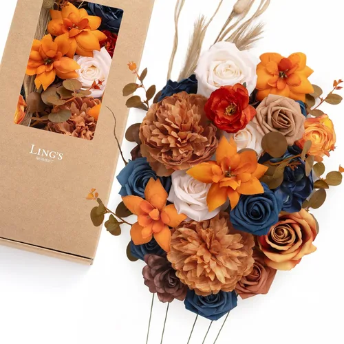 Miniatura 23 de Ling's moment Caja de Flores Falsas, Tallos de Vegetación Artificial Falsa Rosas de Espuma Dalia Hortensia de Seda Peonía Flor de Tela para Centros