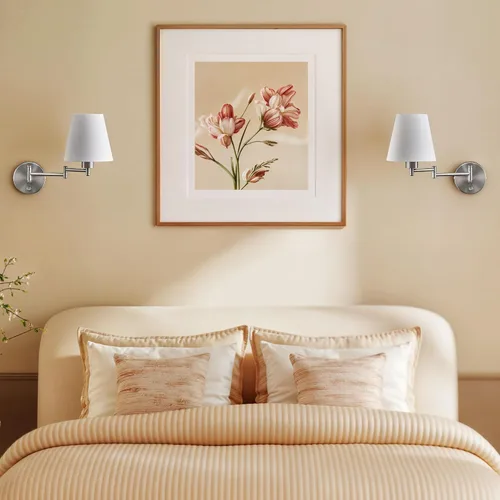 Miniatura 8 de VONLUCE Lámpara de pared con brazo oscilante ajustable moderna de níquel cepillado, iluminación de aplique de pared enchufable para mesita de noche