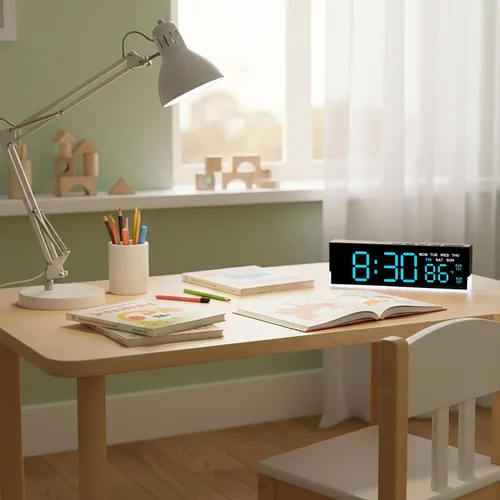 Miniatura 4 de JENLYSTIME Reloj despertador digital LED de 7 pulgadas con alarmas duales y luz inferior ｜ Muestra hora, fecha, día, temperatura ｜ Brillo