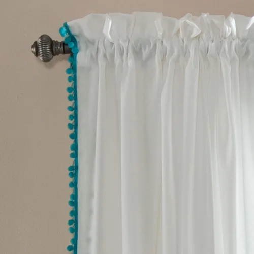 Miniatura 2 de Triangle Home Fashions - Panel de cortinas para vidrio con pompón para decoración de lujo
