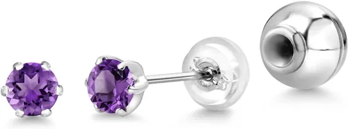 Miniatura 7 de Gem Stone King Pure PT950 Platinum 950 Six Prong 3.5MM Round Gemstone Birthstone Stud Earrings For Women Men