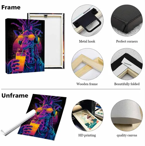 Miniatura 3 de Vibrant Neon Giraffe Poster Synthwave Wall Art for Bedroom Living Room Decoration Cool Animal Print Groovy Retro Music Decor-Unframed-12x18inch