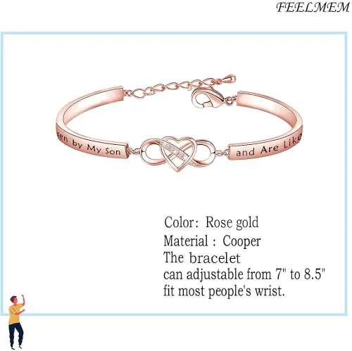 Miniatura 2 de FEELMEM Pulsera de regalo para nuera con texto en inglés "You Were Hand Chosen by My Son And Are Like A Daughter to Me", pulsera de corazón de amor