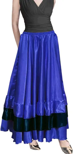 Miniatura 4 de Falda larga de satén con capas negras y rojas para mujer, para flamenco español, danza del vientre, ballet mexicano, actuación folklórica