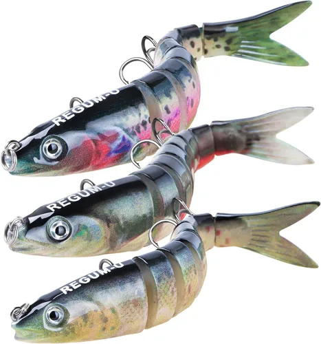 Señuelos de pesca de corona de 8 segmentos realistas con acción de vibración de ojos 3D, natación suave y realista para más mordeduras, junta de