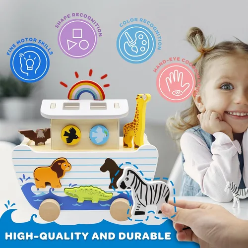 Miniatura 4 de bpmfkid Juego de juguetes de madera del Arca de Noé, juguetes educativos de animales de madera para niños pequeños, juguetes educativos