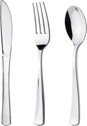 Miniatura 13 de Party Essentials 50 cucharas de plástico duro, plata brillante Cucharas plateadas brillantes