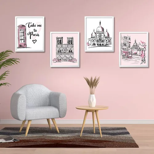 Miniatura 6 de Pajean 9 piezas de decoración de París para dormitorio, baño, arte de pared rosa de París, Torre Eiffel, impresiones artísticas románticas