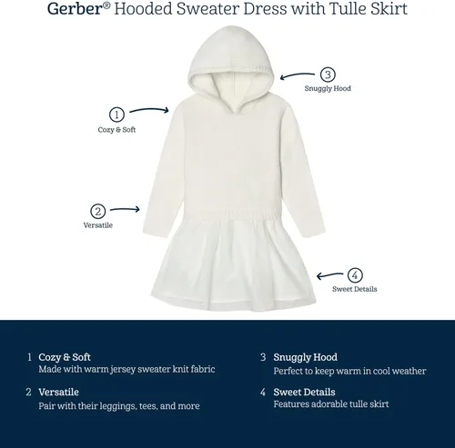 Miniatura 5 de Gerber Vestido tipo suéter para bebés y niñas pequeñas con falda de tul