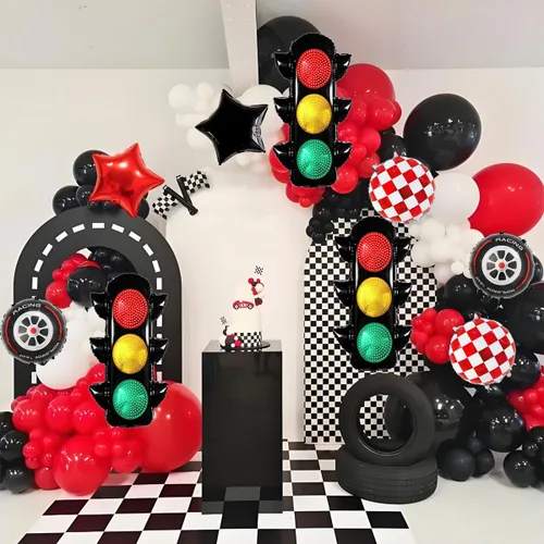 Miniatura 3 de 6 globos de carreras para decoración de fiesta de cumpleaños, globos de semáforo de 32 pulgadas para suministros de fiesta de cumpleaños
