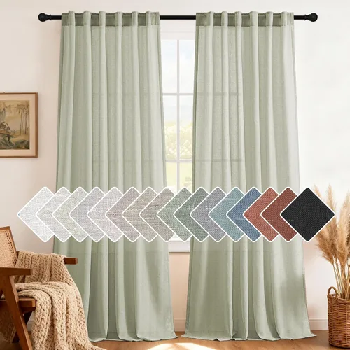 Miniatura 10 de H.VERSAILTEX Cortinas de lino natural de 63 pulgadas de largo para sala de estar, 2 paneles con trabillas traseras y bolsillo, texturizadas