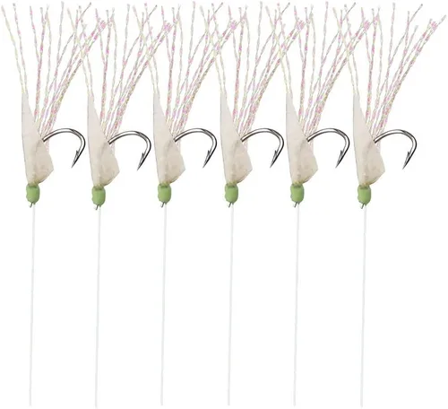 OCEAN CAT 10 paquetes de 6 ganchos/juego de aparejos de pesca Rainbow Lucid Fishskin String Hook Señuelo de pesca de agua salada cebo de agua dulce