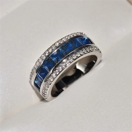 Miniatura 3 de AZQ TZ.1 - Anillo de compromiso de boda de compromiso de eternidad para mujer, chapado en oro de 18 quilates, con circonita cúbica, clásico