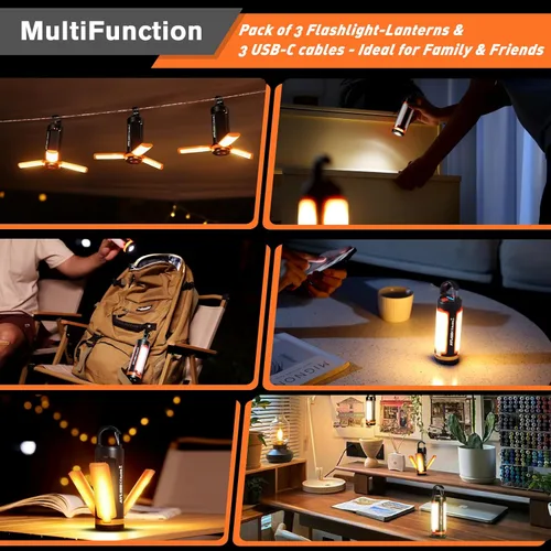 Miniatura 6 de AYL - Linterna portátil recargable LED para campamento, lámpara ligera recargable por USB, linterna LED, equipo de supervivencia para el hogar, luz