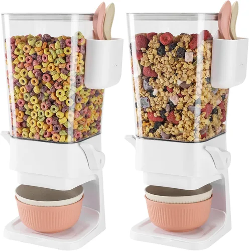 Miniatura 7 de Osacoe Dispensador de cereales para encimera, color negro, paquete de 2 con cuencos, cucharas, caja de cubiertos, dispensador de alimentos secos