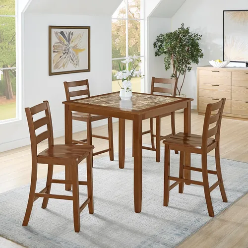 Miniatura 22 de JIVOIT Juego de mesa de comedor de 3 piezas con altura de mostrador, juego de comedor de madera maciza con 2 taburetes tapizados, mesa de comedor