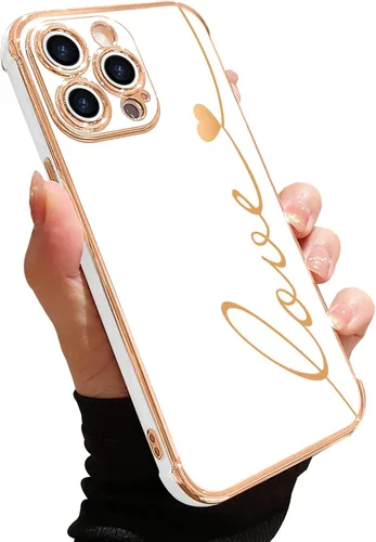 Miniatura 10 de LAPOPNUT Funda compatible con iPhone 13 Pro, bonito diseño de corazón de amor para mujeres y niñas, parachoques chapado de lujo con cubierta