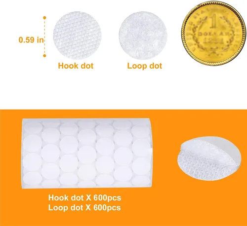 Miniatura 3 de Puntos autoadhesivos - 1200 unidades (600 pares) de 1,5 cm de diámetro, puntos de velcro adhesivos impermeables para la escuela, la oficina