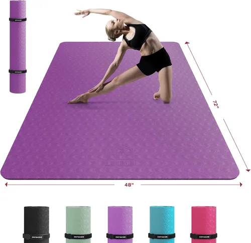Miniatura 12 de HAPBEAR Tapete de yoga extra grande de 2.835 x 1.890 x 0.236 in (1/4 pulgadas), antideslizante, duradero, grueso y ancho para entrenamientos