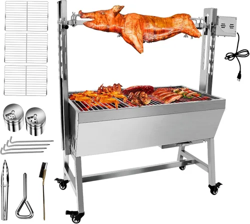 Parrilla de barbacoa al aire libre de 25 W, 37 pulgadas, con rotisserie para cerdo, cordero y cabra - Parrilla de carbón con asador de acero