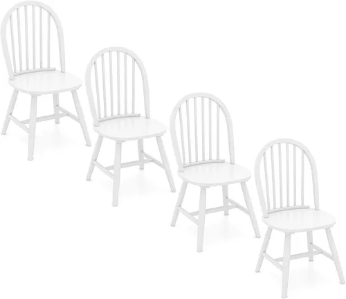 Miniatura 14 de Juego de 2 sillas de comedor de roble de 18 pulgadas, sillas Windsor de madera con respaldo de husillo para isla de cocina de campo