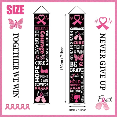 Miniatura 2 de Decoraciones de fiesta de cinta rosa para concientización sobre el cáncer de mama, cartel de porche, esperanza, fuerza, coraje, fe, pancarta