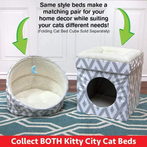 Miniatura 7 de Kitty City - Cama grande para gatos, cubo, condos, desplegable, apilable C) Cubo para gatos (blanco y gris)