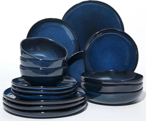 Miniatura 63 de Pokini - Juegos de vajilla de gres para cena, juego de platos y cuencos de cerámica, platos de cocina aptos para microondas y lavavajillas, platos