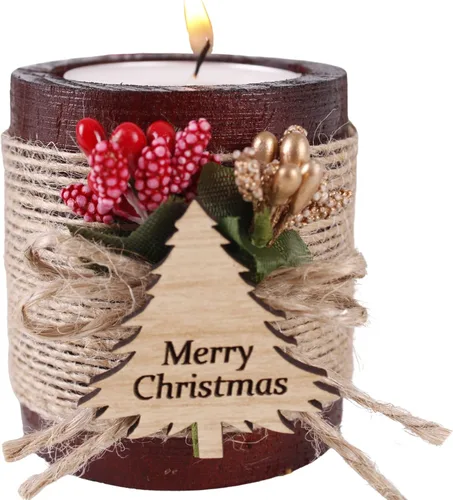 Miniatura 17 de HTF Paquete de 10 Decoraciones Navideñas Portavelas de Madera para Velas de Té, Regalo para Compañero de Trabajo, Feliz Año Nuevo, Velas de Navidad