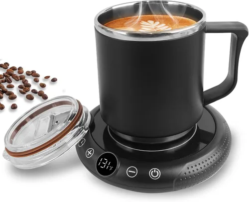 Calentador de taza de café, calentador eléctrico de tazas para escritorio, plato calentador de velas con pantalla de temperatura, ajuste de 8