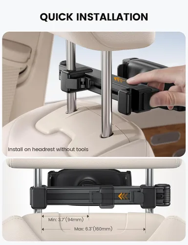 Miniatura 5 de Lamicall Soporte para tablet con reposacabezas de automóvil, con bloqueo, brazo de extensión 3 en 1, soporte de tableta mejorado para asiento