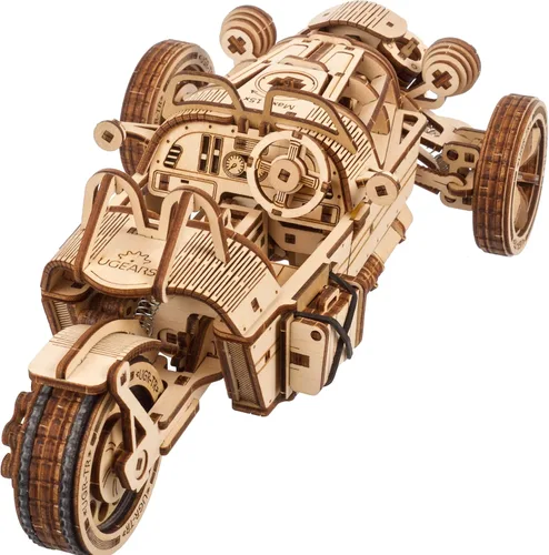 UGEARS Rompecabezas 3D de madera de tres ruedas UGR-S para adultos, kits de modelos de madera para adultos, regalos de motocicleta para hombres, kit