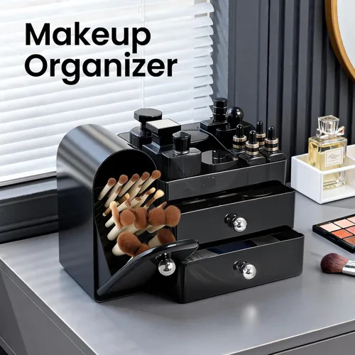 Miniatura 2 de Organizador de Maquillaje, Organizador de Tocador con Soporte para Brochas de Maquillaje, Organizadores Grandes para Cuidado de la Piel