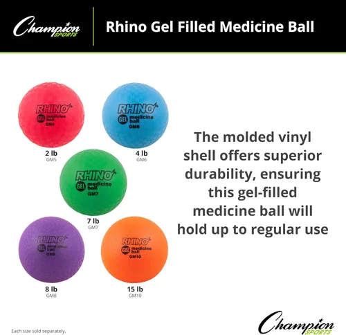 Miniatura 5 de Champion Sports Rhino Gel Filled Medicine Ball – Durable, Soft Grip Weighted Ball for Strength, Cardio, & Rebounder Training – Multiple Weights for