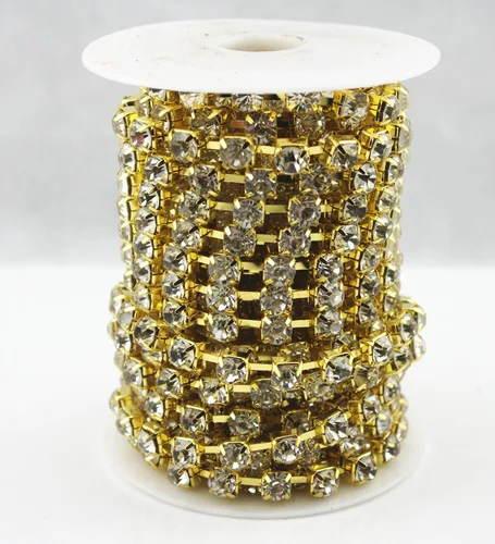 Miniatura 2 de AEAOA Cadena de diamantes de imitación de cristal transparente de 10 yardas, decoración de fiesta (0.079 in, dorado)
