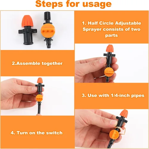 Miniatura 3 de 10 cabezales de micro aspersor de 180 grados, emisores de pulverización de riego por goteo ajustables para tubos de 1/4 de pulgada, goteros de flujo