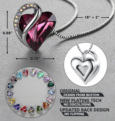 Miniatura 3 de Leafael - Collares para mujer, dije de corazón de amor infinito con cristales de piedra natal, cadena chapada en plata de 18 + 2 pulgadas, regalo
