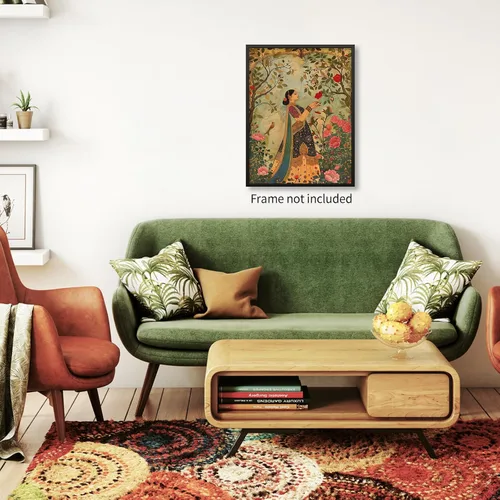 Miniatura 5 de Haitunone Arte de pared de mujer india paquistaní tradicional, póster de pintura floral feminista estilo mogol, impresiones en lienzo para sala