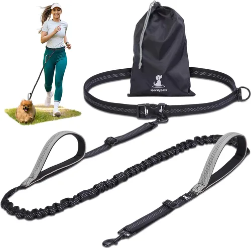Miniatura 22 de SparklyPets Double Bungee Waist 2 Dog Leash with Back Brace – Dual Dog Leash for Medium/Large Breeds – Running Belt Fanny Pack with Phone, Waste