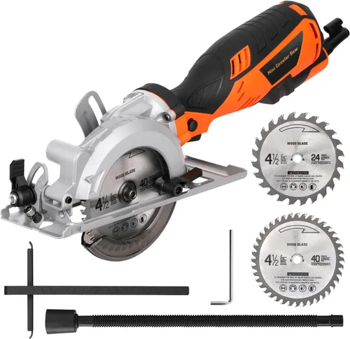 Power Circular Saw,5.8A Mini Circular Saw,3500RPM Corded Saw Equipped with 2 Pcs 4-1/2" Blades,Maximum Cutting 1-11/16" at 90° and 1-1/8"at 45° for