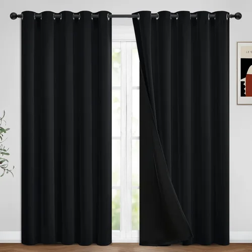 Miniatura 312 de Yakamok Cortinas negras, cortinas de ventana con aislamiento térmico y eficiencia energética para dormitorio, cortinas opacas completas y cortinas
