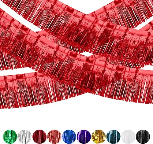 Miniatura 9 de Paquete de 4 cortinas flotantes negras con flecos, guirnalda de flecos metálicos con borlas brillantes, decoraciones flotantes para remolque