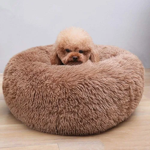 Miniatura 3 de Cama redonda de felpa suave moderna para gatos o perros pequeños, cama para perros o gatos de tamaño mini o mediano, auto-calentable, otoño, Café
